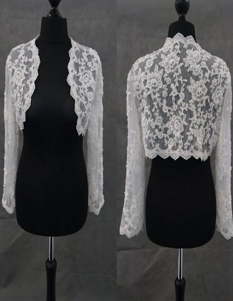 Modesto Avorio Involucri da sposa Maniche lunghe Cappotto da sposa Giacche in pizzo Perle Mantelle da sposa Involucri Giacca bolero Abito da sposa Involucri Plus 1535761