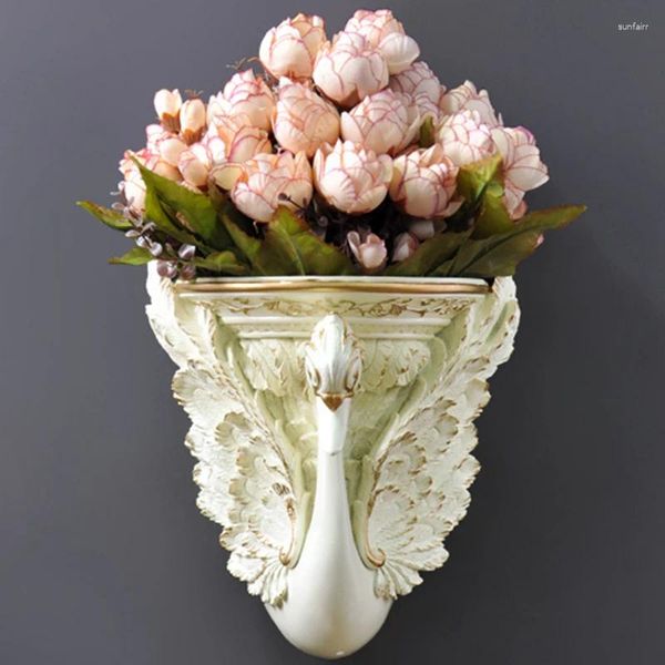 Figurine decorative Cigno Scultura Vaso da parete Decor Home Decorazione di nozze Accessori Statua in resina Vasi di fiori Ornamento d'arte fatto a mano