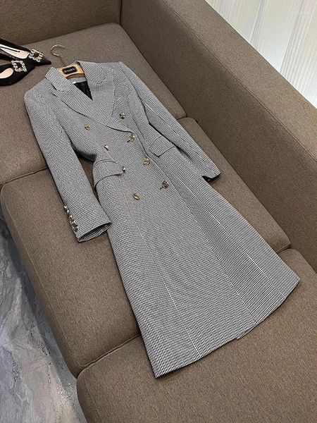 Vestidos casuais feminino clássico houndstooth windbreaker high-end casaco saia de alta qualidade outono 2024