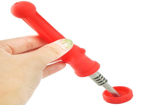 Tubo da fumo portatile in silicone per unghie in titanio Nuovo vaporizzatore per erbe secche con coperchio rimovibile per tabacco, piatto da fuoco, cucchiaio in plastica Pi7220107