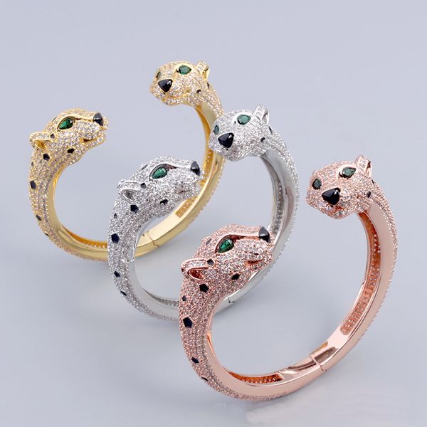 Neues Vintage Doppelköpfiges Leoparden-grünes Auge mit offenem Ringarmband, personalisiert, trendiger Herren- und Damenschmuck, Hiphop-Rock-Punk-Accessoires