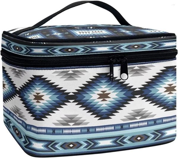 Sacos cosméticos Maquiagem Ocidental Tribal Étnica Asteca Viagem Portátil Grande Capacidade Bolsa De Armazenamento De Higiene Pessoal