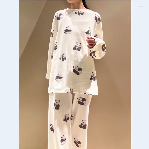 Pijamas femininos uma peça senhoras vestido pijamas camisolas homewear quarto wear panda roupas fofas manga longa