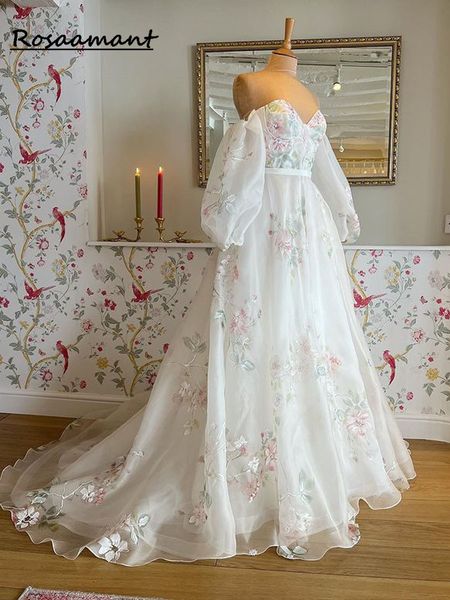 Drucken Sie Blumen-Hochzeitskleider, herzförmige Brautkleider für die Braut, Robe, Strand-Schleppe für Frauen