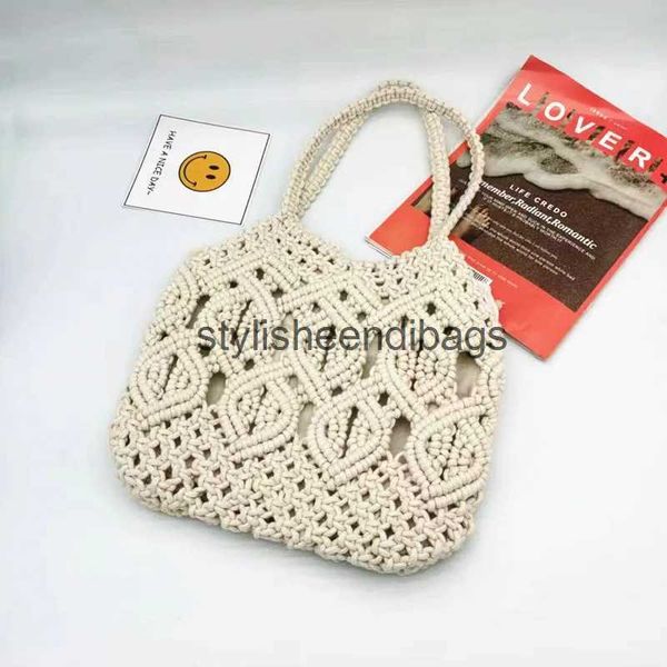 Totes corda crochê bolsa de ombro feminina boêmio oco tecido sacos para mulheres artesanal tricô bolsas viagem praia saco shopper hobosh24219