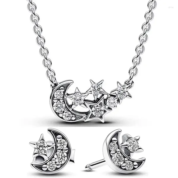 Серьги-гвоздики, оригинальные серьги-гвоздики из стерлингового серебра 925 пробы, сверкающие лунные звезды, колье, серьги с кристаллами для женщин, модные украшения