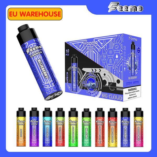 Venda Quente Caneta Vape descartável E cig Puff 10000 18ML pré-preenchido grande nuvem Feemo Cannon Puff 10K vapes tipo-c cabo de carga com bateria de 0,5ohm 850mAh