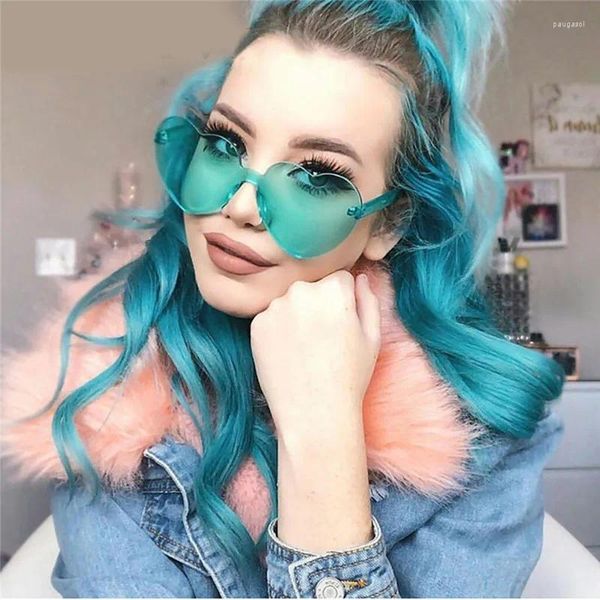 Sonnenbrille 2024 Randlose Liebe Herz Frau Marke Designer Sonnenbrille für Candy Farbe Mode Nette Sexy Vintage Oculos