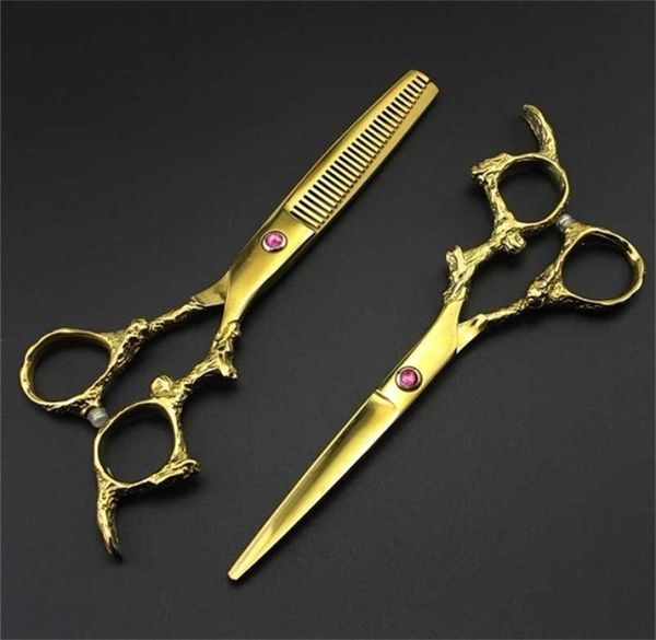 Profissional japão 440c 6 039039 ouro dragão tesoura de cabelo corte de cabelo desbaste barbeiro tesouras de corte cabeleireiro 29669260