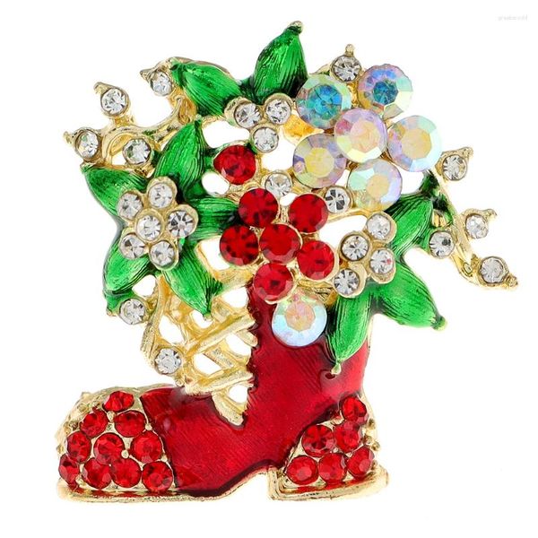 Broches CINDY XIANG Strass Vermelho e Verde Cor Chritmas Botas Broche Joias Festivais