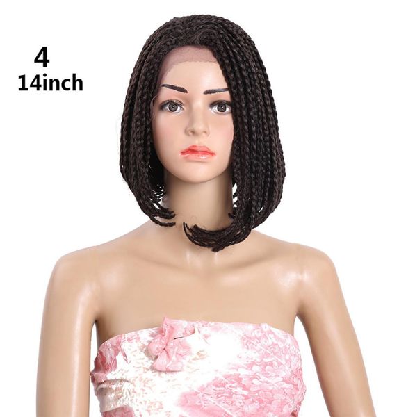 14 zoll 3X Box Braid Häkeln Perücke Synthetische Ombre Hitzebeständige Faser Spitze Vorne Perücke Bob Frisur Geflochtene Spitze frontal Perücken Mit B2538576