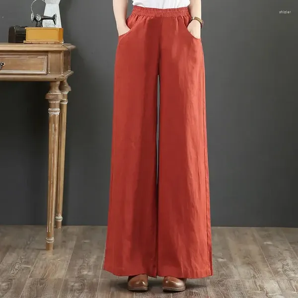 Kadın Pantolon Keten Düz Bacak Giyim Pantolonları İçin Pantolon Baggy Gevşek Elastik Bel Orijinal Şık ve Zarif Estetik G 90'lar