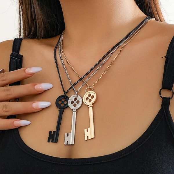 Correntes 3 pçs / set vintage metal chave pingente colar mulheres luz luxo mulher geométrica colares conjunto de jóias vestido