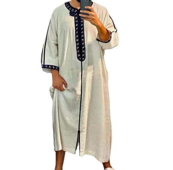 Roupas étnicas estilo abaya islam homens robe vestidos muçulmanos djellaba homme moda listra impressão camisas vestido árabe men039s5130677