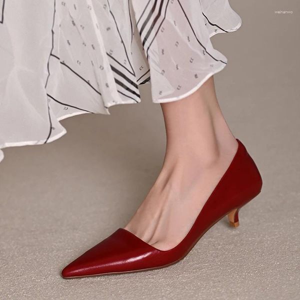 Kleid Schuhe Marke Damen Pumps Mid-Heel Stiletto Heels Echtes Leder Single Pointed Toe Floral Plaid High Thin Heel Schuh