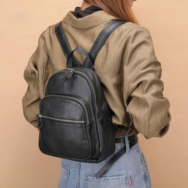 Rucksack Frauen Große Kapazität Mini Geldbörsen Aus Echtem Leder Weibliche Vintage Schule Taschen Reise Rucksack Damen Bookbag Rucksack