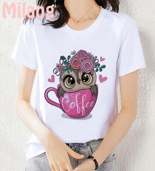 Yaz kadın039s tshirt moda sevimli baykuş baskılı bayanlar tshirt harajuku kısa kol beyaz büyük boyutlu üst kadın t gömlek4579766