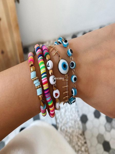 5 pezzi set Vsco ragazza braccialetto di perline stile etnico boemia mano malocchio braccialetto di fascino femminile creativo perline di ceramica lettera brace2117501