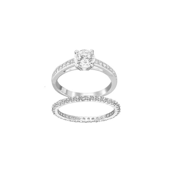 Swarovski anéis designer feminino qualidade original anéis de banda prata s925 simples anel duplo dobrável anel grande dupla camada