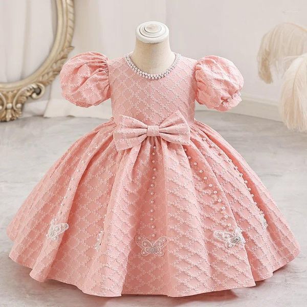 Mädchenkleider Kleinkindkleid Hofstil Vintage Puffärmel Hochzeitskleid Perlen Blume Kinder Partykleidung Prinzessin Baby