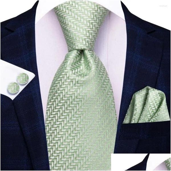 Arco laços presente homens gravata listrado design verde casamento de seda para handky cufflink conjunto hi-tie festa de negócios moda atacado gota entrega dhme6