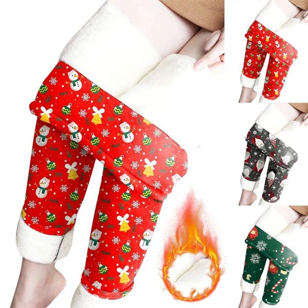 Leggings da donna invernali in pile spesso regalo di Babbo Natale a vita alta controllo della pancia caldo termico da donna termico per uomo quando fa freddo