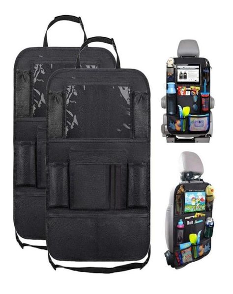 Acessórios interiores do carro Organizador do banco traseiro com tela de toque Suporte para tablet 9 bolsos de armazenamento Kick Mats Protetores traseiros do assento de carro f8450574