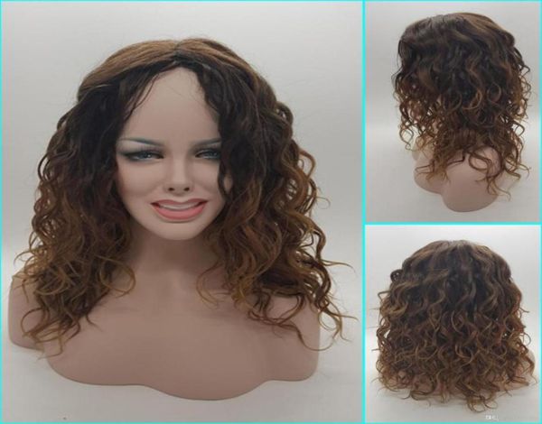 Como cabelo humano encaracolado peruca loira raízes escuras ombre peruca para preto branco feminino alta fibra de calor pelucas sinteticas rubias perruque per9562822