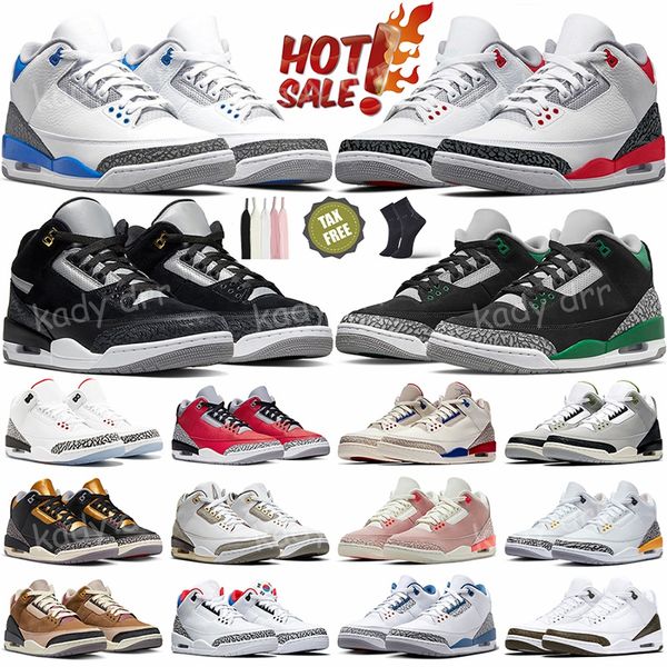 Basketballschuhe 3 3s Fire Red Pine Lucky Green UNC Black Cat Cool Grey Midnight Navy Medellin Sunset White Cement Herren Damen Trainer Sport Sneakers