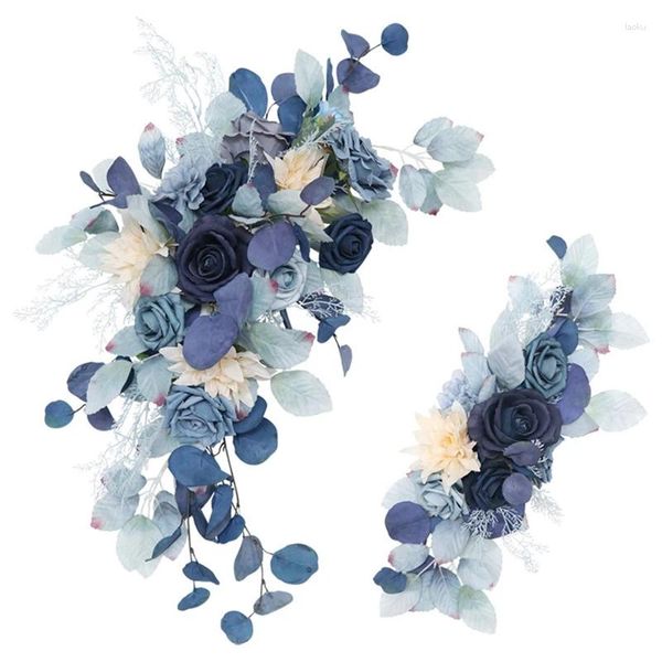 Flores decorativas 2 pçs conjunto artificial azul casamento arco pano de fundo falso flor linha parede pendurado canto festa decoração promoção