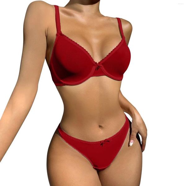 Set di reggiseni Set di reggiseni senza cuciture da donna Lingerie senza fili Perizoma sexy Sottile intimo a coste di un pezzo Comodo sport push up e slip