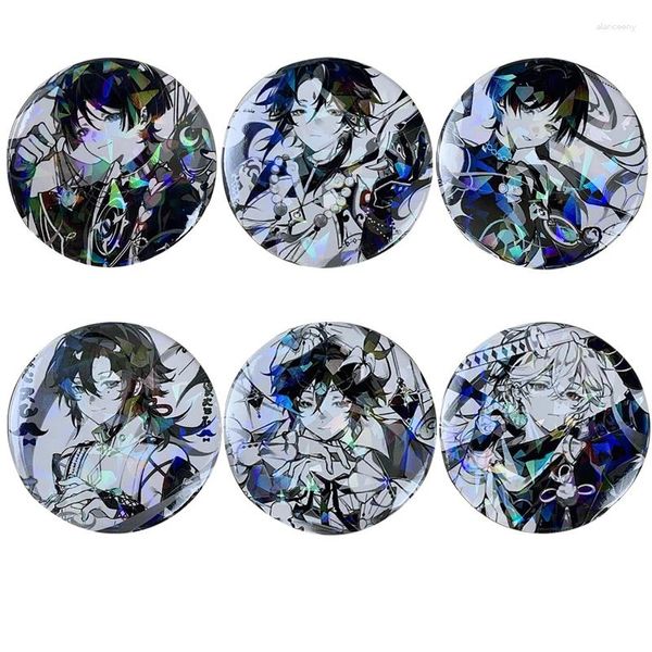 Broches anime impacto broche pinos personagem dos desenhos animados xiao andarilho kaedehara kazuha crachá laser folha de flandres colar fãs presente