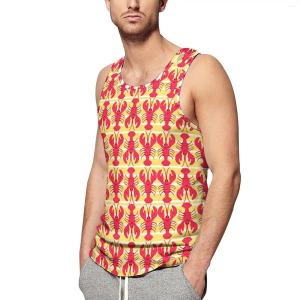 Regatas masculinas lagostas vermelhas verão topo animal impressão musculação masculino personalizado vintage sem mangas coletes tamanho grande 4xl 5xl