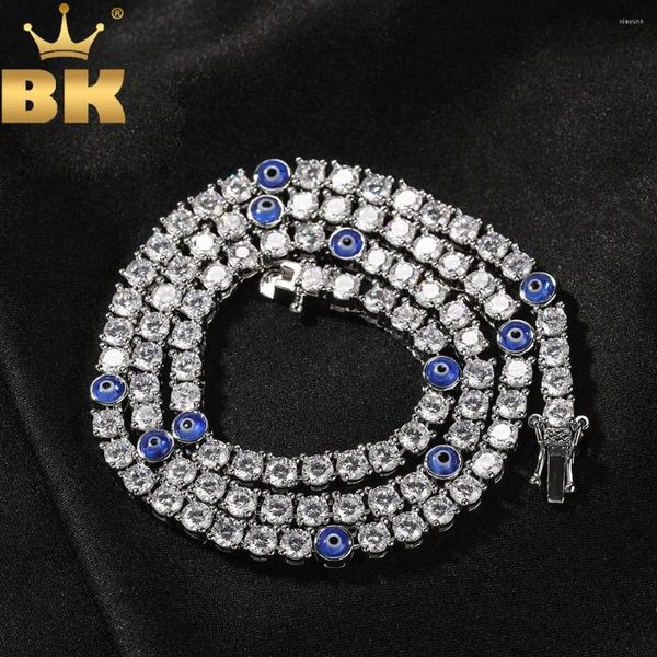 Цепочки TBTK 4 мм, турецкие синие, красные глаза, теннисная цепочка со льдом, кубический циркон, роскошное колье, ожерелье для мужчин и женщин, подарок, ювелирные изделия в стиле хип-хоп