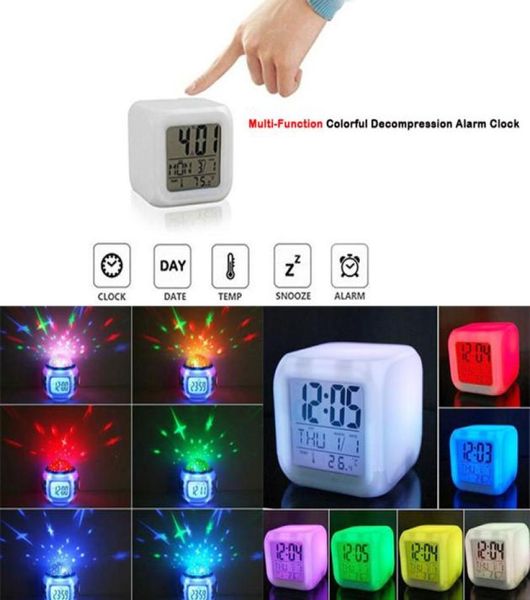 7 colori LED cambia digitale sveglia luminosa luce notturna per camera da letto bambino sveglia digitale gadget elettronici7798255