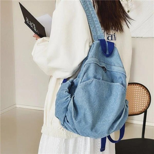 Mochilas escolares Retro Denim Mochila Feminina Moda Versátil Literária Pequena Bolsa de Livro