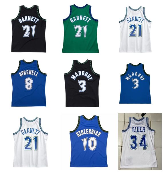 Garnett Timberwolve Kevin Basketbol Forması Minnesotas Latrell Sprewell Stephen Marbury Jr Isaiah Rider Wally Szczerbiak Mitchell ve Ness Gerileme L