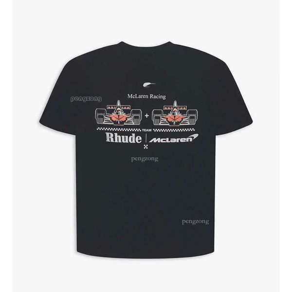 Magliette da uomo Rhude X Mclaren T Shirt Uomo Donna Auto di alta qualità Stampa modello Magliette Top Tee Abbigliamento Harajuku 796