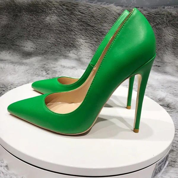 Sapatos de vestido verde sólido apontou mulheres saltos altos 8/10/12cm moda deslizamento em stilettos senhoras formal personaliz