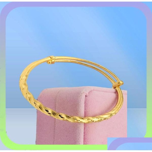 Bangle Ed Bracciale rigido da donna in oro giallo massiccio 18 carati Bracciale regolabile alla moda regalo Dia 6 cm Stile classico53742531455567 Drop Delive Dh1Dw