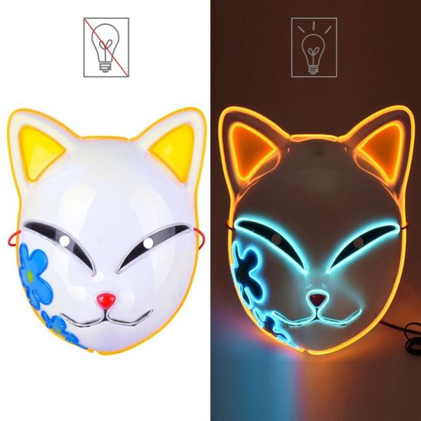 Máscaras de festa Halloween El Color Neon Cosplay LED Brilhante Anime Cat Glow in the Dark DJ Club Props 2209203285