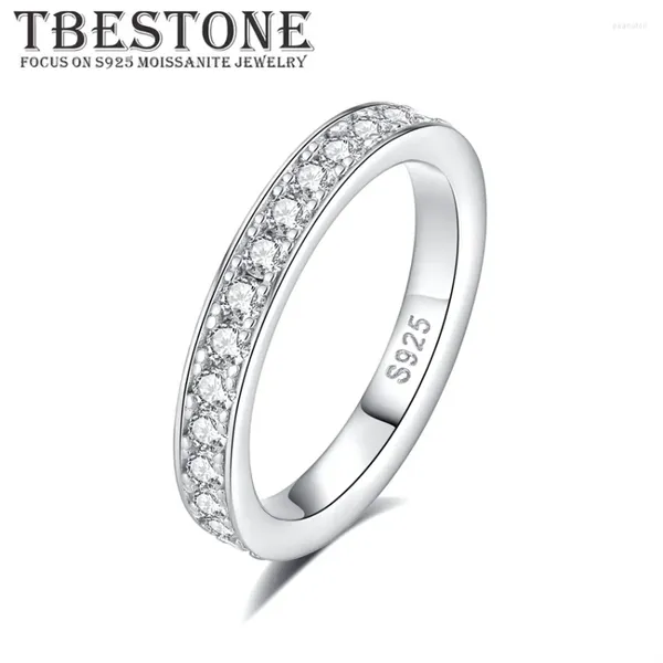Anéis de cluster tom 2.0mm d vvs1 moissanite anel de banda de casamento 925 prata esterlina eternidade noivado para mulheres 2024 jóias