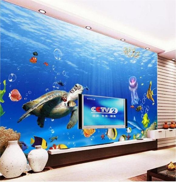 Tamanho personalizado 3d po papel de parede sala de estar quarto mundo subaquático tartaruga marinha imagem 3d sofá tv pano de fundo papel de parede mural nonwov67572525345