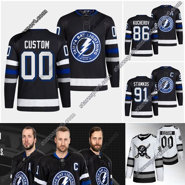 Tampa Bay 86 Nikita Kucherov Lightning 2023-24 Maglie nere alternative Anthony Cirelli Steven Stamkos Michael Eyssimont Jeannot Haydn Fleury Primegreen Autentico