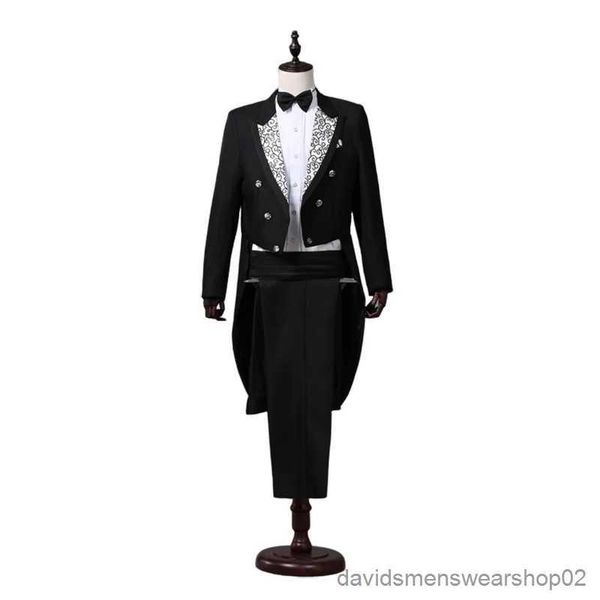 Ternos masculinos blazers tailcoat ternos homens colete jaqueta branco cauda casaco coro smoking floral palco traje cantor performer mágico anfitrião outfits