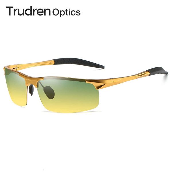 Óculos de sol Trudren Mens Alumínio Esportes Verde e Amarelo Óculos para Dia Noite Dirigindo Vidro Anti-Reflexo Correndo Óculos de Sol Polarizados 5933