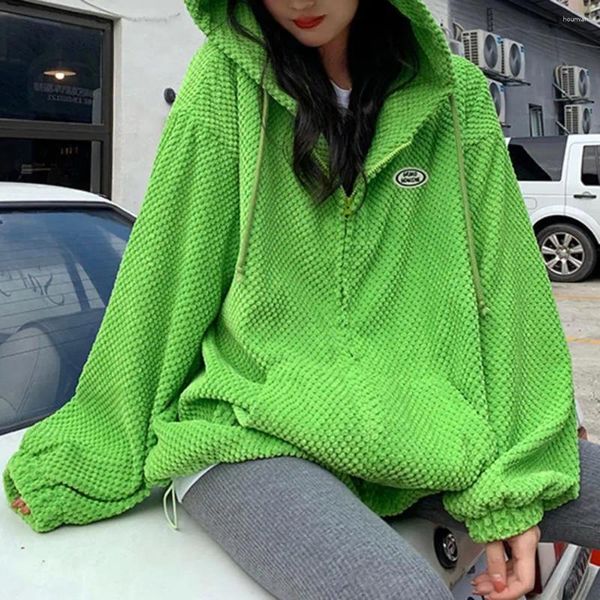 Hoodies femininos primavera outono jaqueta chifre com capuz moletom casaco com capuz zíper carcela solto hoodie para mulher primavera/outono