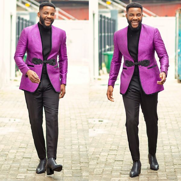 Moda Purple 2024 Erkekler Takım Düğün Çentikli Yoklu Bir Düğme Damat Smokin Damat Takımları Tek Parça (Blazer) Özel Boyut