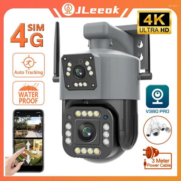 Jleeok 4K 8MP Çift Lens 4G SIM KAMERA DIŞ MODARI WIFI PTZ Ekran Otomatik İzleme Güvenliği CCTV Video Gözetim V380