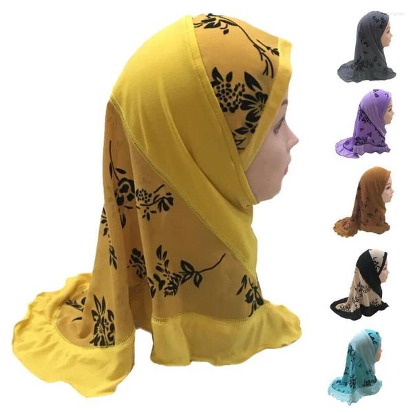 Roupas étnicas Muçulmanas Crianças Meninas Criança Oração Hijab Cachecol Cabeça Islâmica Cobertura Completa Lenço Envoltório Xaile Impresso Amira 2-6Y